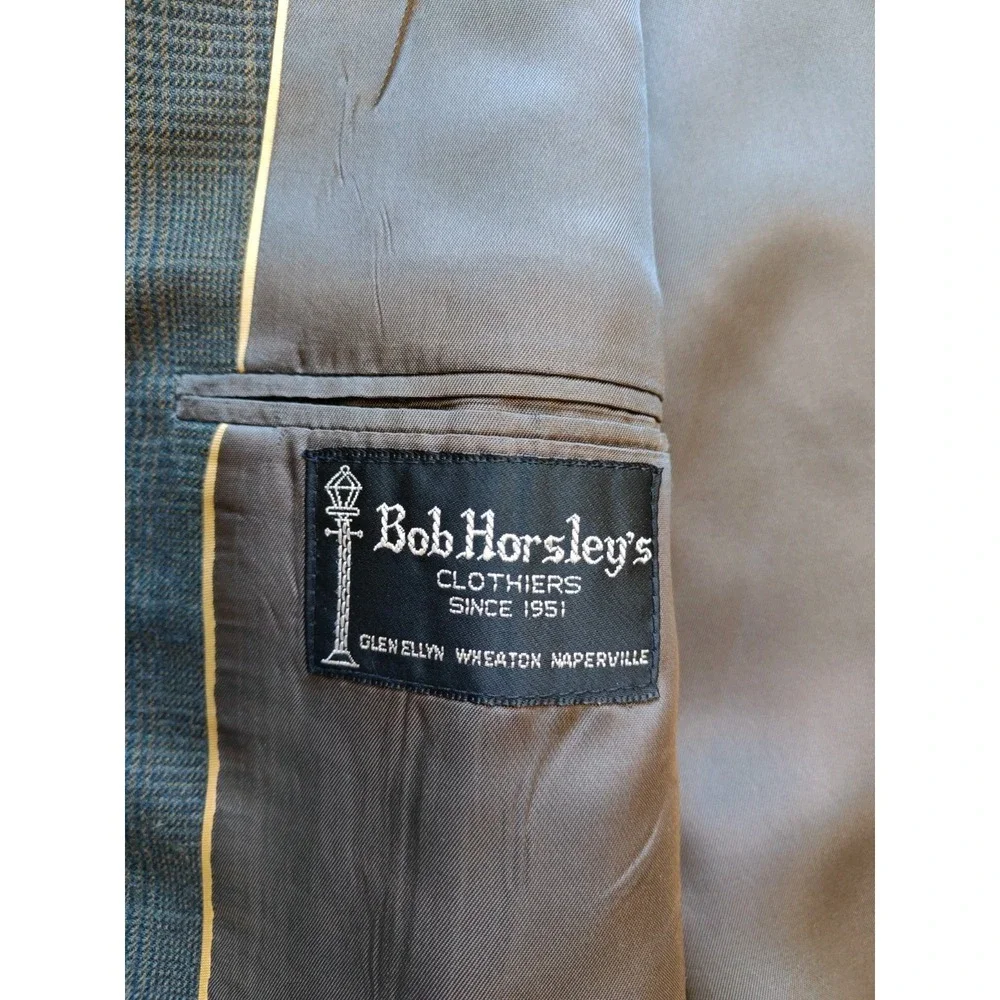 RJ Bannister Mens Wool Sports Coat 41R Taupe Plaid Made in USA Vintage 2 Button